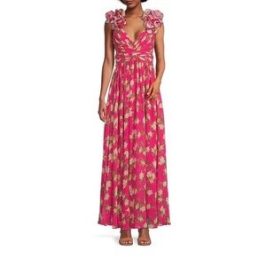 Antonio Melani Manila Floral Print Rossette Sleveless V-neck Maxi dress